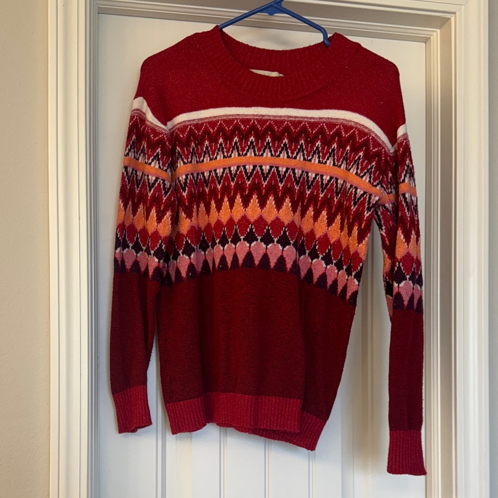LOFT Red and Pink Patterned Women's Sweater